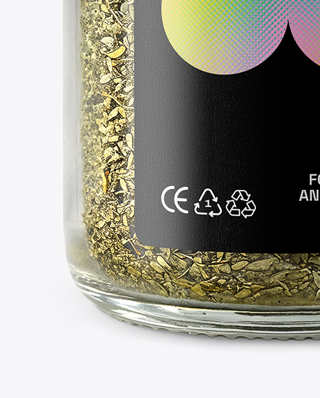 Glass Jar with Marjoram Spice Mockup
