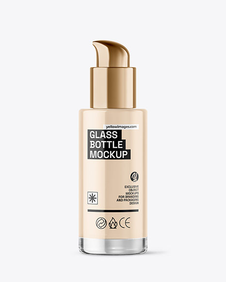 Clear Glass Cosmetic Bottle with Pump Mockup