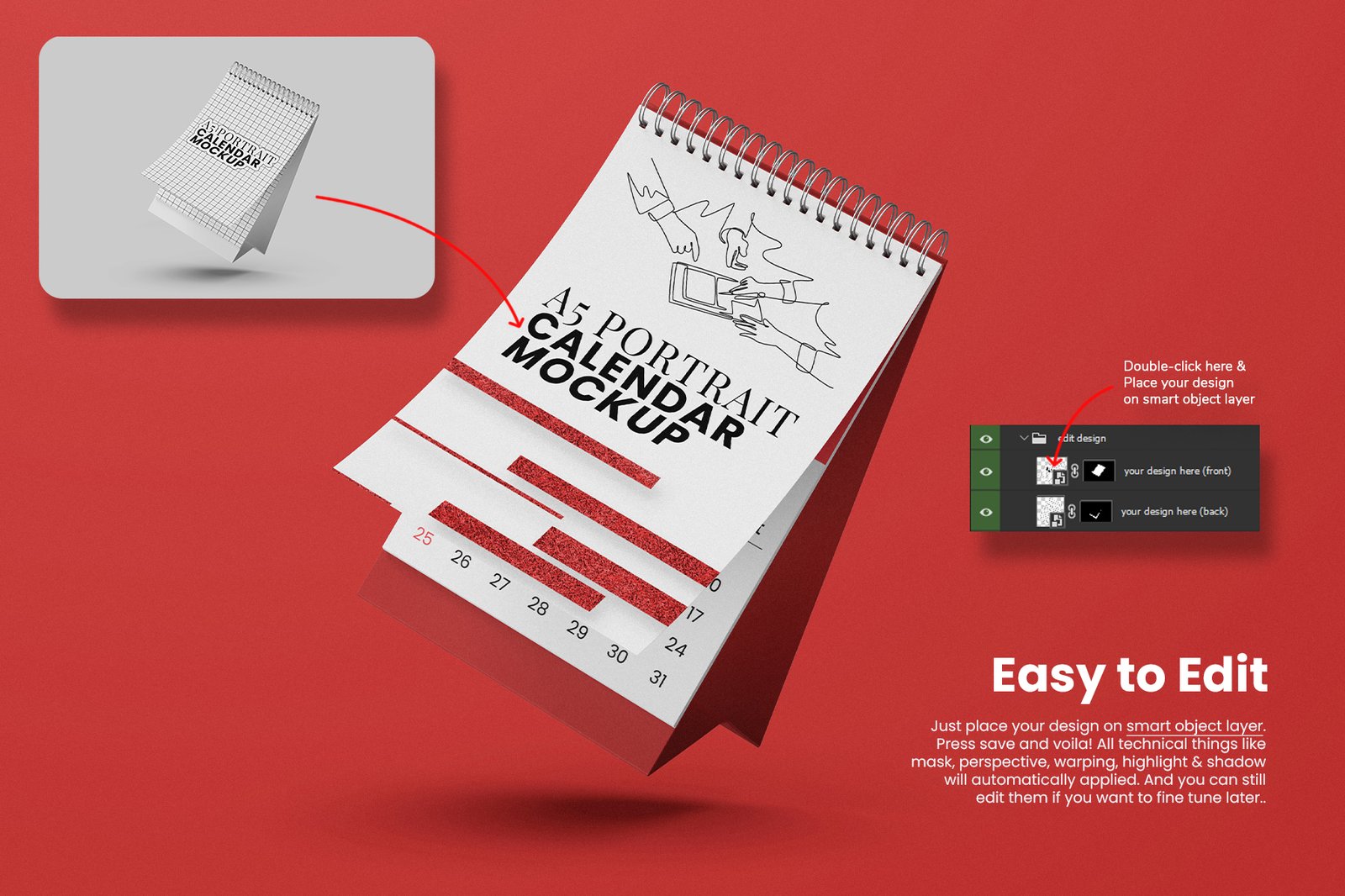 A5 Vertical Ring Desk Calendar Mockup Set