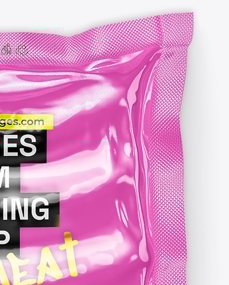 Glossy Plastic Flow-Pack with Sausages Mockup