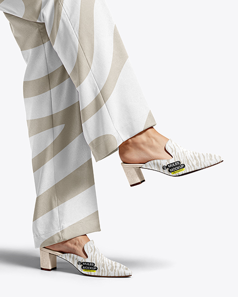 Pair of Suede Mules on Woman's Legs Mockup - Flared pants mockup