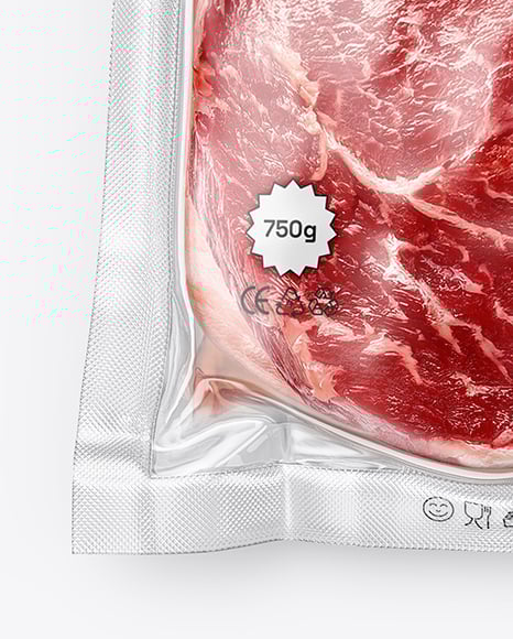 Clear Plastic Flow-Pack with Beef Steak Mockup