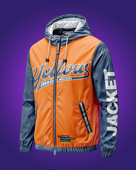 Hooded Windbreaker Jacket Mockup - Half Side View