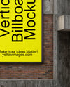 Vertical Billboard on a Brick and Concrete Wall Mockup