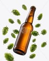 Amber Glass Beer Bottle with Fresh Hops Mockup