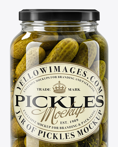 Glass Jar with Wholes Dill Pickles and Garlic Mockup
