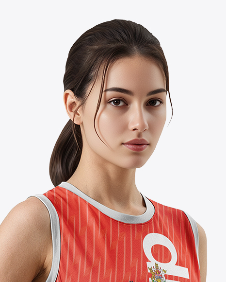 A Woman Wearing a Full Volleyball Kit with Ball Mockup