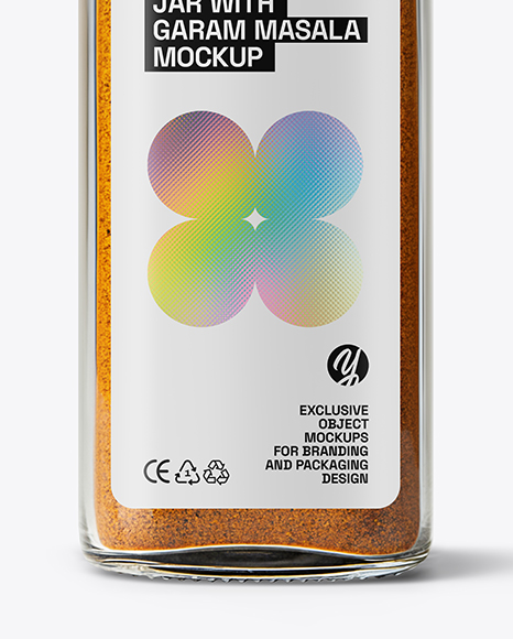Square Glass Jar with Garam Masala Seasoning Mockup