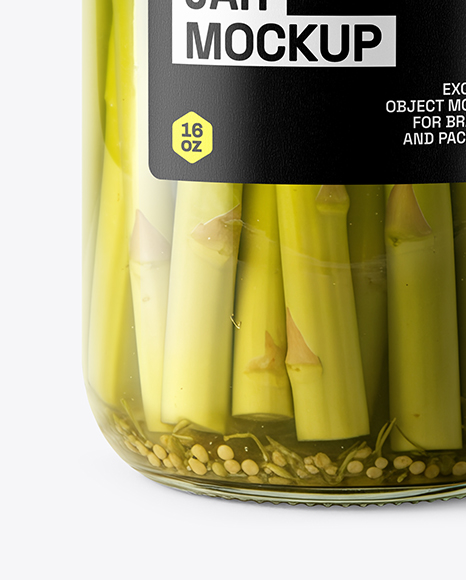 Glass Jar with Pickled Asparagus Mockup