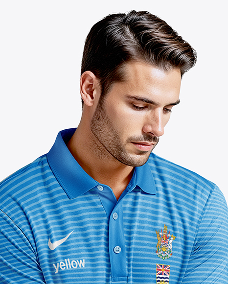 Man Wearing Golf Shirt and Shorts with Ball Mockup