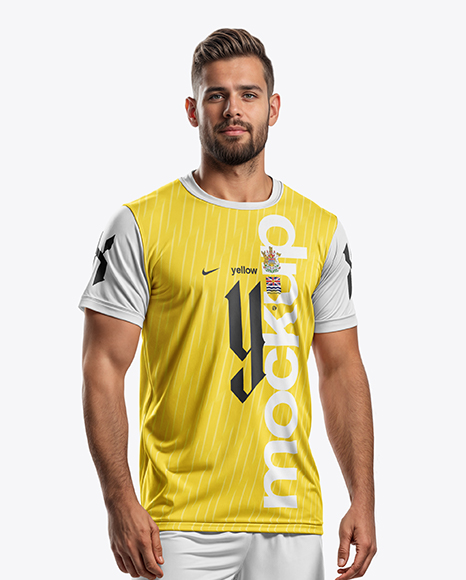 Bearded Man Wearing Full Soccer Kit Mockup