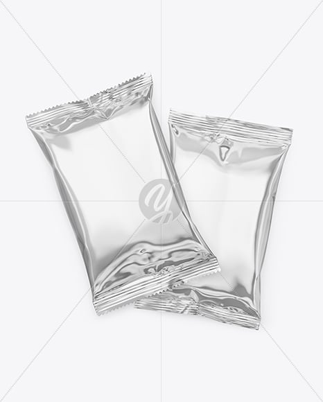 Two Glossy Metallic Snack Packages Mockup