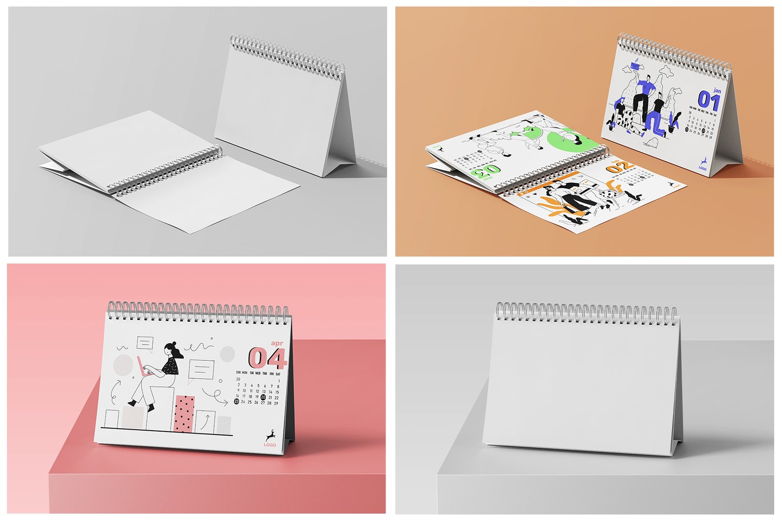 A5 Horizontal Desk Calendar PSD Mockup Set