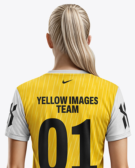 Woman Wearing Soccer V-Neck Jersey and Shorts Mockup
