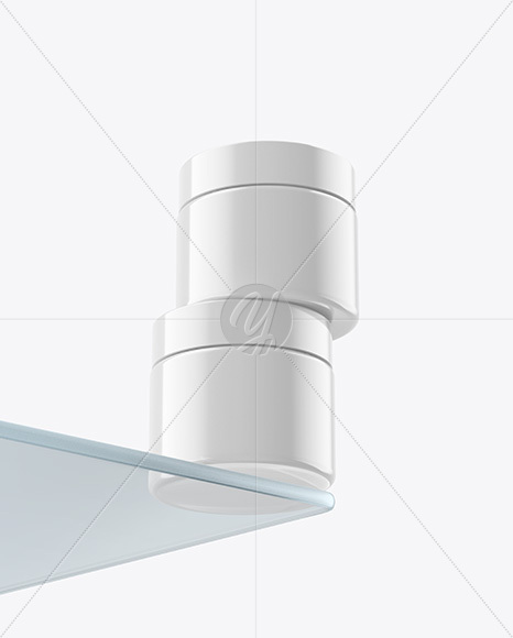 Two Glossy Cosmetic Jars on the Glass Mockup