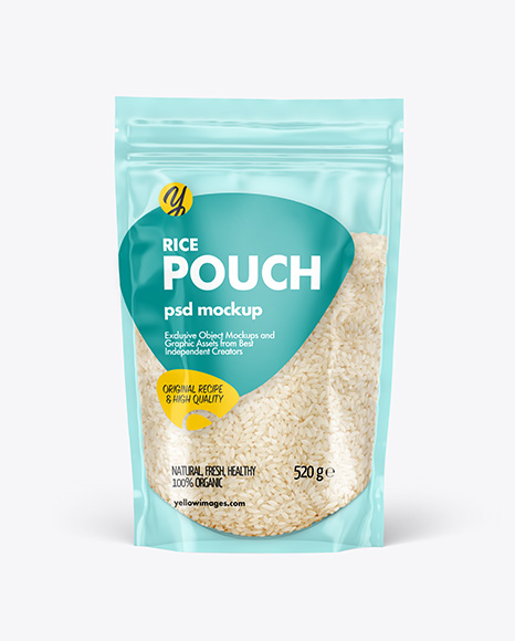 Clear Stand-Up Pouch w/ Rice Mockup