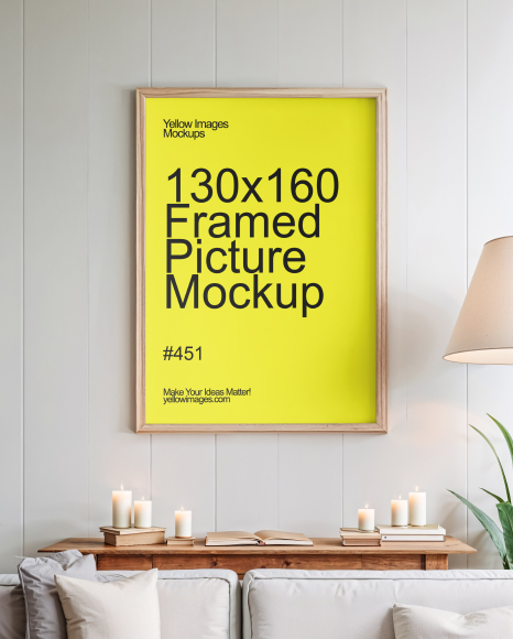 Poster with a Wooden Frame in a Living Room Mockup - Wall frame mockup