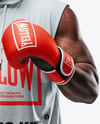Black Man Wearing Boxing Sleeveless Hooded Shirt and Shorts Mockup