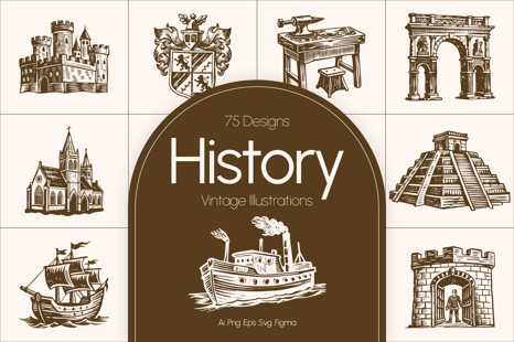 Vintage History Art Illustration Set