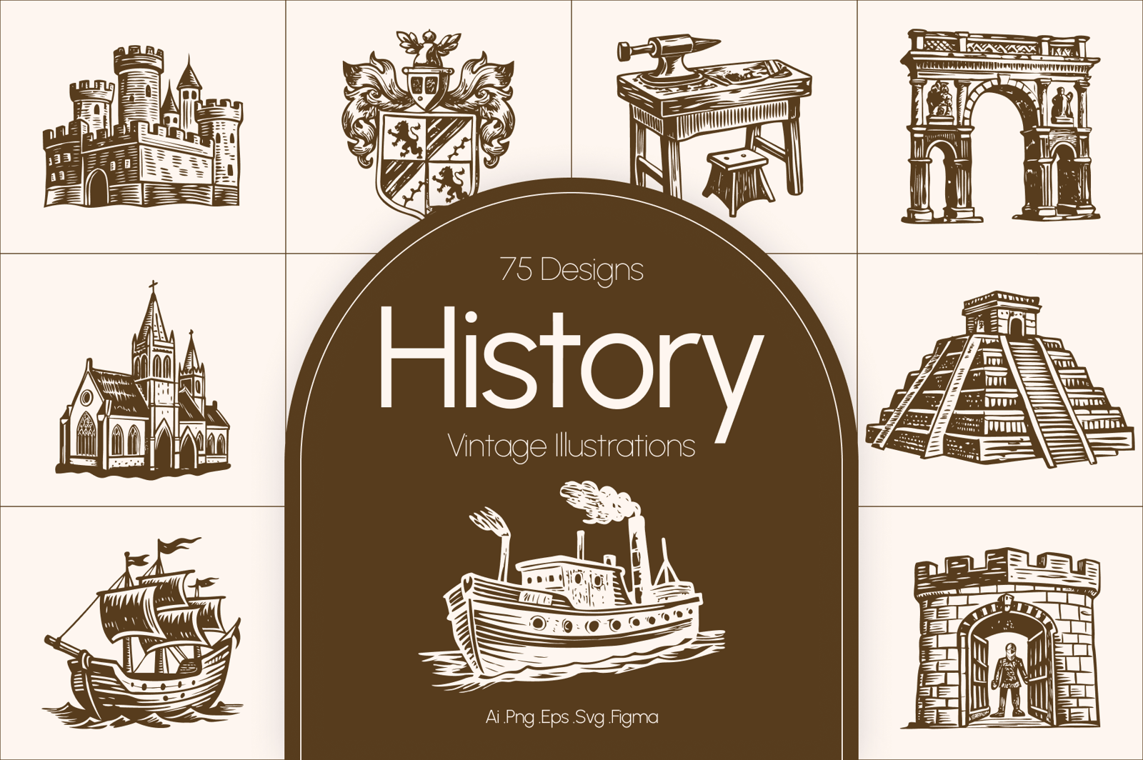 Vintage History Art Illustration Set