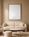Poster with a Wooden Frame in a Living Room Mockup