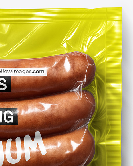 Clear Plastic Flow-Pack with Sausages Mockup