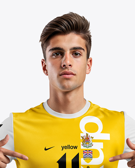 Man Wearing Soccer Jersey and Shorts Mockup