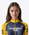 Young Woman Wearing Raglan Cycling Suit Mockup
