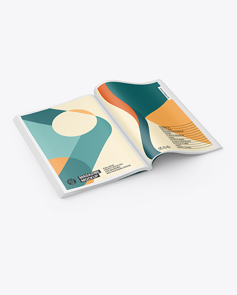 Opened Magazine Mockup - Half Side View