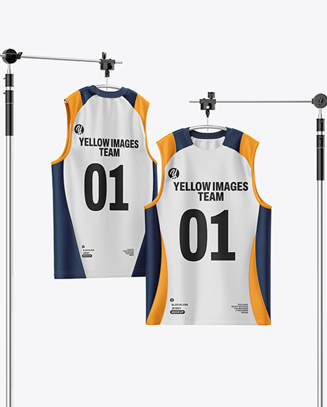 Training Sleeveless Jerseys Hanging in a Studio Mockup