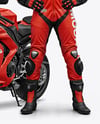 Man Wearing Moto Racing Kit with Sport Bike Mockup