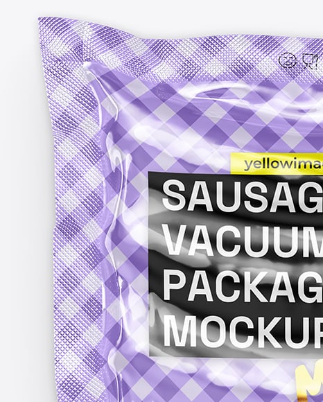 Glossy Plastic Flow-Pack with Sausages Mockup