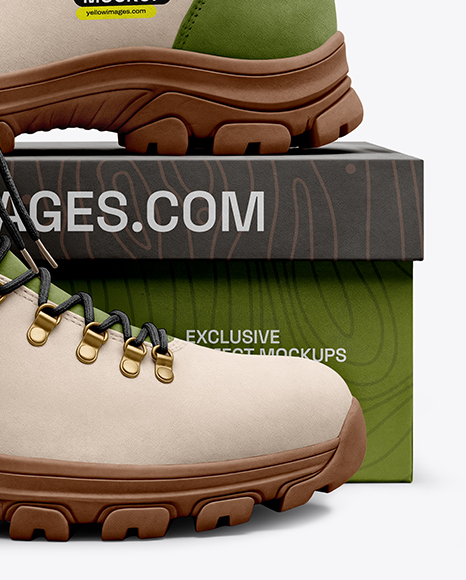 Hiking Boots with Shoe Box Mockup