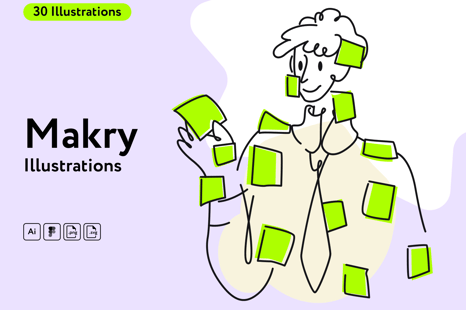 Makry Startup Illustrations - Flat stickers