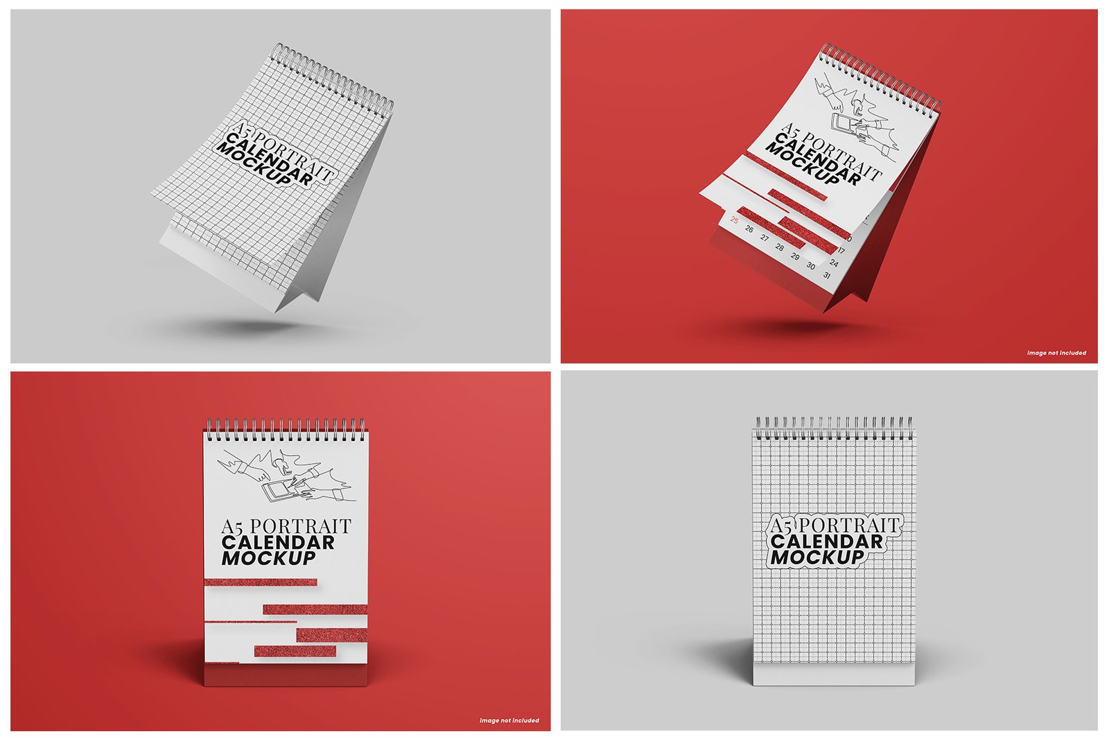 A5 Vertical Ring Desk Calendar Mockup Set