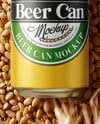 Beer Can on Wheat Grains Background Mockup