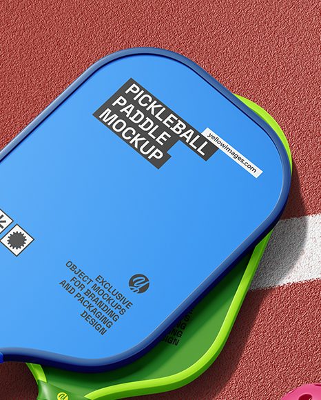 Two Pickleball Paddles with Balls on a Court Mockup