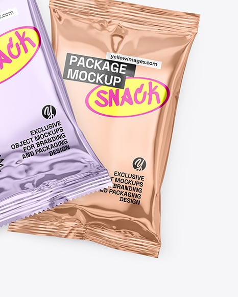 Two Glossy Metallic Snack Packages Mockup