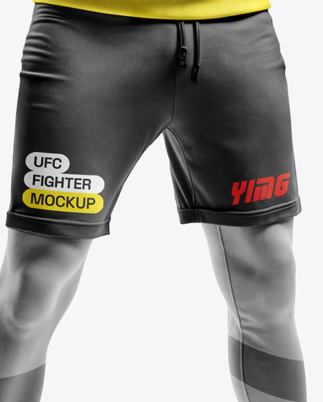 Male UFC Fighter Wearing Hoodie & Shorts over Tights Mockup