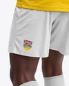 Afro-American Man Wearing Raglan Soccer Jersey and Shorts Mockup