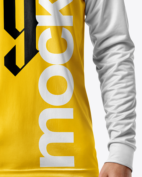Man Wearing Long Sleeve Raglan Soccer Jersey and Shorts Mockup