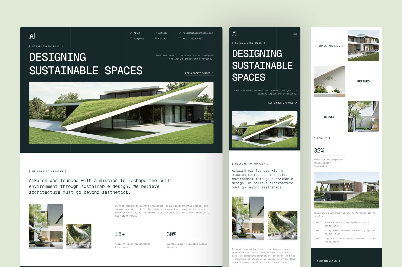Arkaish – Sustainable Architecture Firm Website UI Figma Design