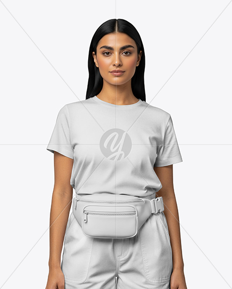 Woman Wearing T-Shirt with Fanny Pack Mockup