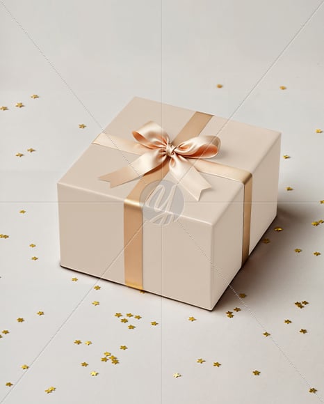 Gift Box with Bow and Confetti Mockup