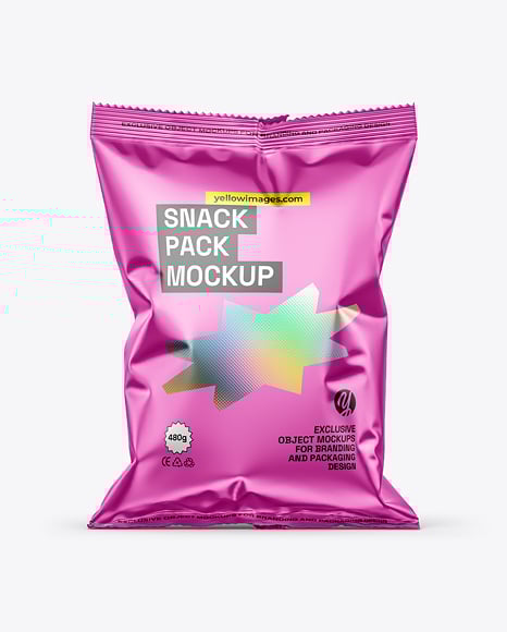 Matte Metallic Snack Bag Mockup - Bag mockup