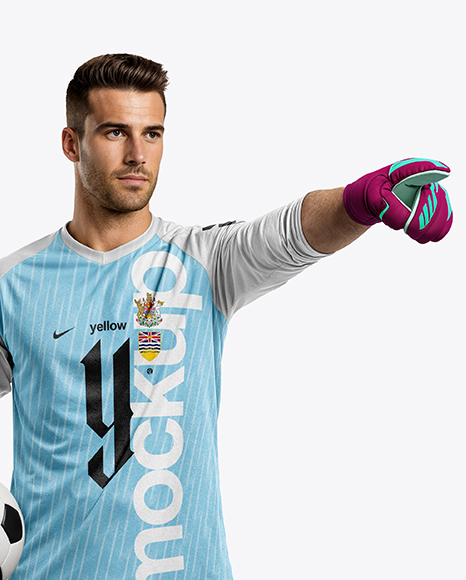Soccer Goalkeeper Wearing Long Sleeve Jersey and Shorts Mockup