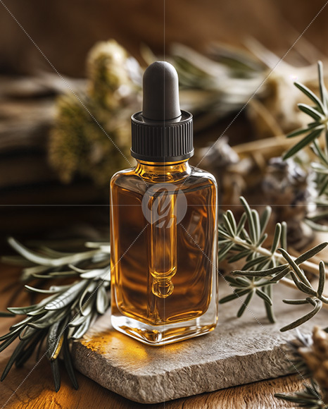 Amber Dropper Bottle with Oil Tincture Mockup