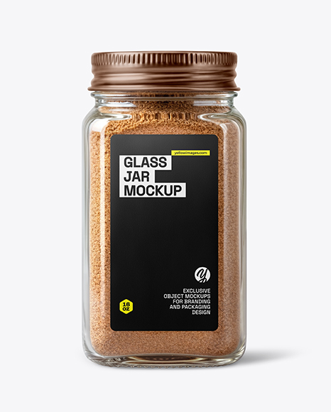 Clear Glass Square Jar with Ground Nutmeg Mockup - Realistic mockups