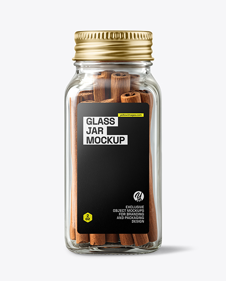 Square Glass Jar with Cinnamon Sticks Mockup - Realistic mockups