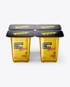 4 Metallized Plastic Yoghurt Cups Mockup